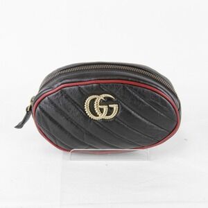 GUCCI Authentic Black Leather GG Marmont Fanny Pack